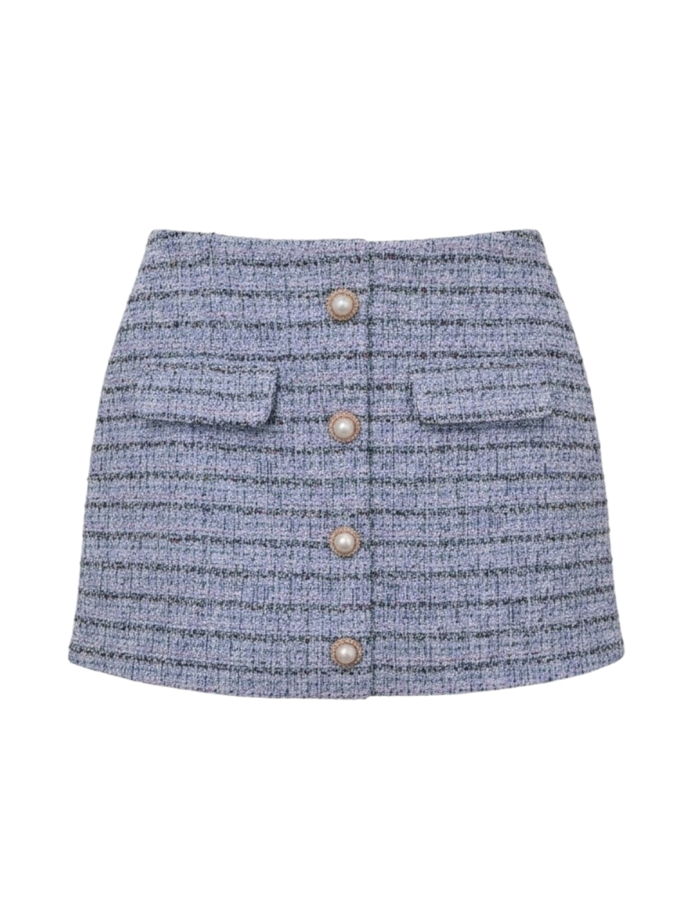 Black Ibis Baby Blue Tweed Mini Skirt XL Clueless Twee Preppy Pearl Buttons